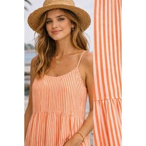 Mary Jo Swim Isaura Spritz Dress Orange Stripe Size M Boho Beach Coastal Tiered